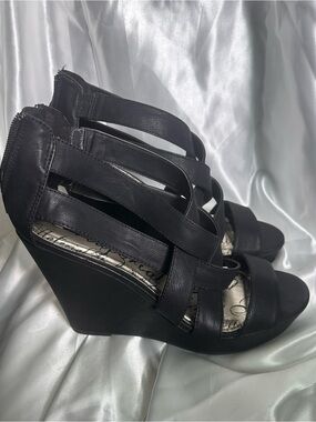 Material Girl Black Strappy Wedge Sandals - Women's Fashion Wedges